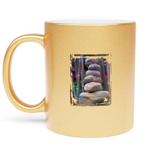 Japan Zen Buddhism Balancing Stones Rocks Bamboo Metallic Mugs