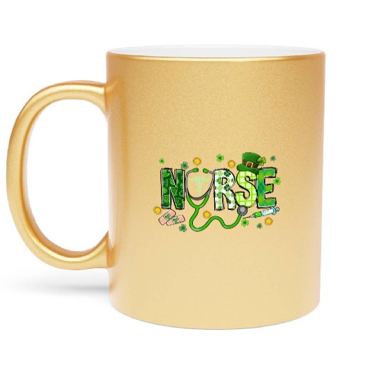 St Patricks Day Nurse Irish Nurse St Paddys Day Metallic Mugs