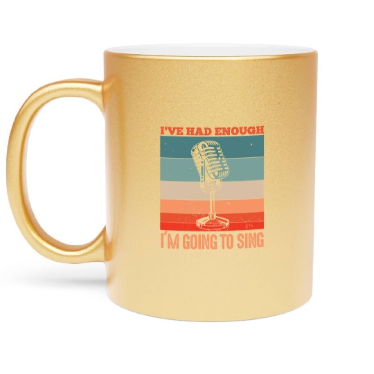 Funny singer microphone saying motif Metallic Mugs