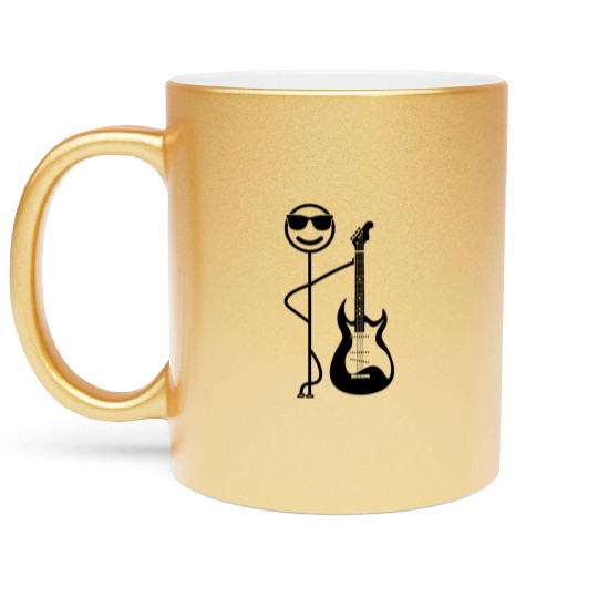 Funny Guitar Player Stick Figure - Bass Guitarist Metallic Mugs