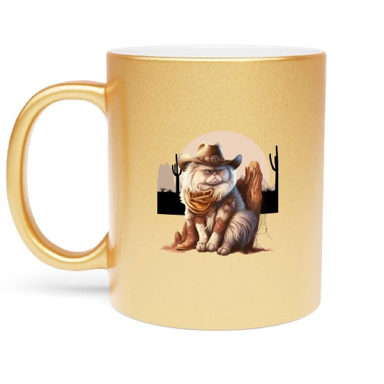 Cat Cowboy Hat meow Cowboy Cat Meme Metallic Mugs