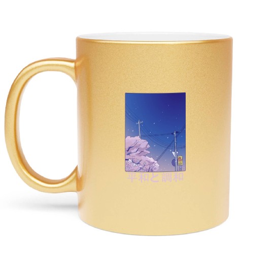 Night Stars Sky Japanese Vaporwave Cherry Blossom Metallic Mugs