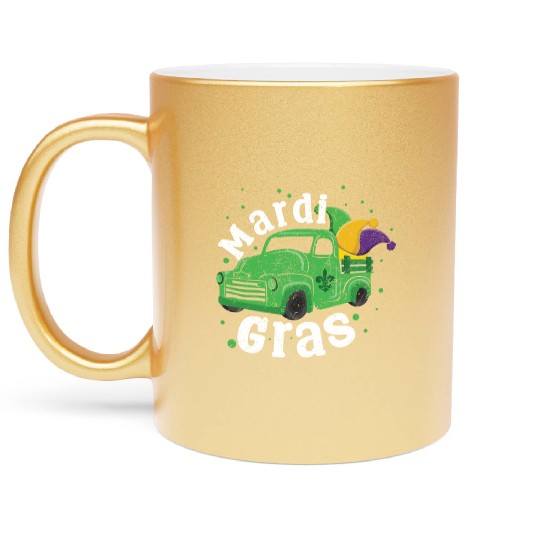 Truck Festival Parade Beads Mardi Gras Metallic Mugs