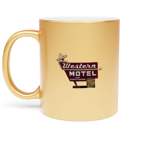 Route 66 Neon Western Motel Bethany Oklahoma Metallic Mugs