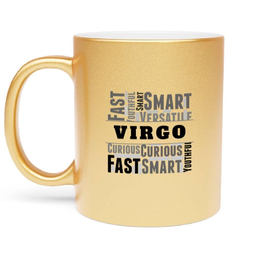 Virgo Zodiac Star Sign Word Cloud Square Monochrom Metallic Mugs