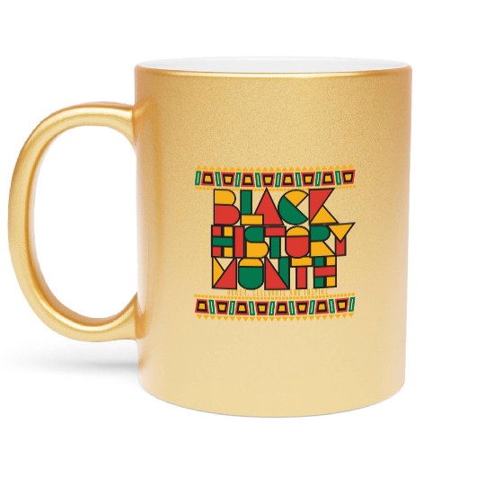 Black Geometric History Month Metallic Mugs
