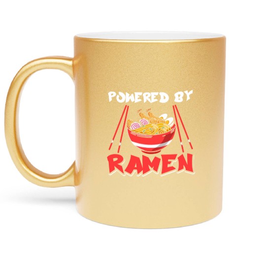 Powered By Ramen Anime Japanese Chopsticks Noodle Metallic Mugs