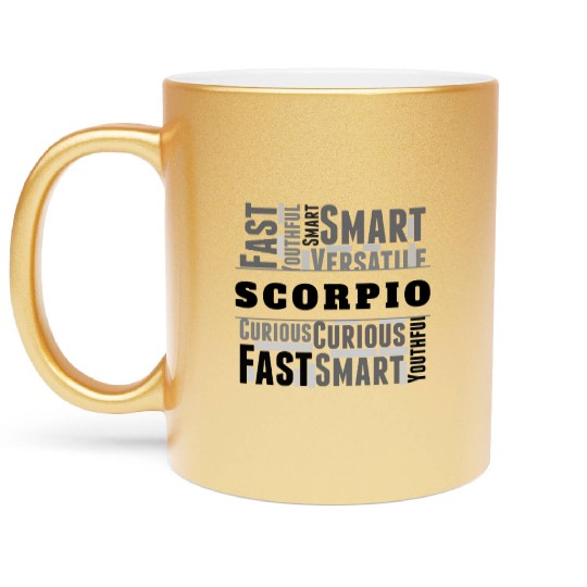 Scorpio Zodiac Star Sign Word Cloud Square Monochr Metallic Mugs