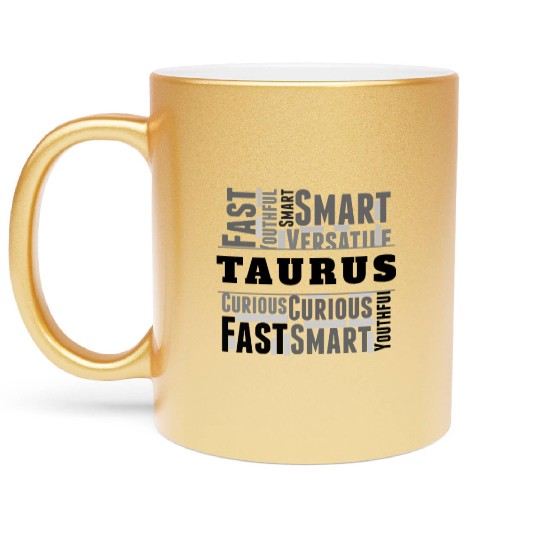 Taurus Zodiac Star Sign Word Cloud Square Monochro Metallic Mugs