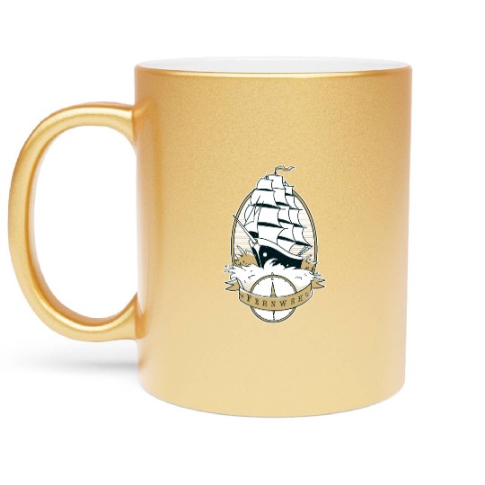 Old school ship waves sea sailing Old school ship Metallic Mugs