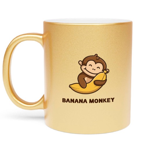 Brown illustrated Monkey and Banana Metallic Mugs