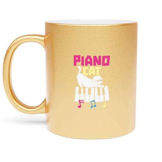Piano Cat Musician Musical Instrument Pianist Metallic Mugs