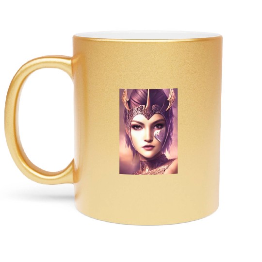 Warrior princess wearing gothic plate dark fantasy Metallic Mugs