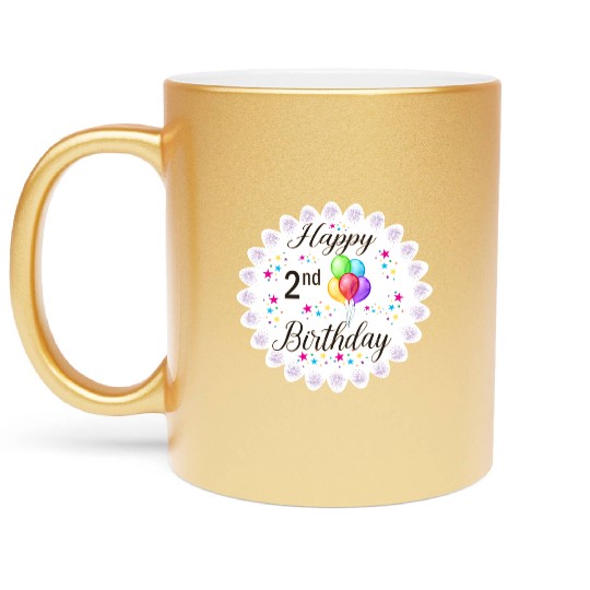 2nd Happy Birthday with Balloons Metallic Mugs