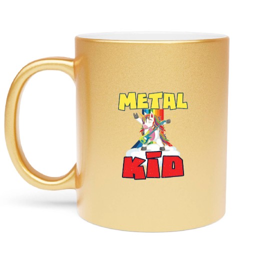 Rock Sign Guitar Unicorn Rainbow Metal Kid Music Metallic Mugs