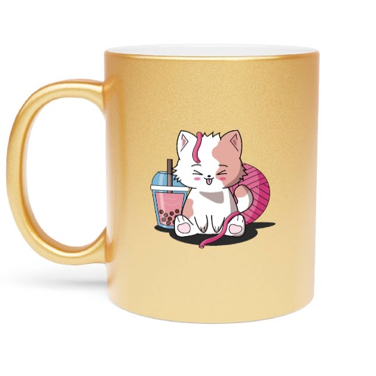 Chibi Boba Tea Cat Metallic Mugs