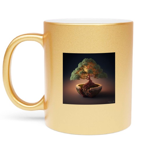 Cannabonsai - Bonsai Tree, Minimalist Cannabis Metallic Mugs