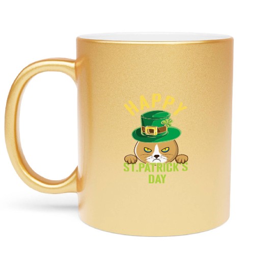 Angry Mad Cat Happy Saint Patrick Day Metallic Mugs