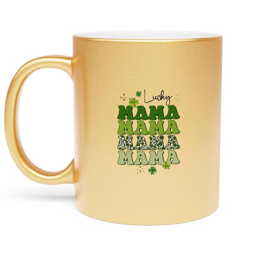 Groovy Lucky Mama St Pattys Mom Retro Groovy Metallic Mugs