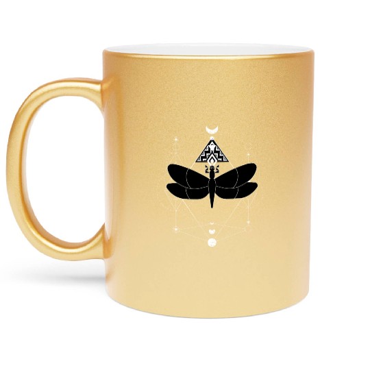 Minimalist Insect Celestial Dragonfly Sacred Geome Metallic Mugs