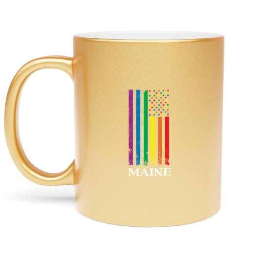 Maine Pride Month Pride Flag LGBT Community LGBTQ Metallic Mugs