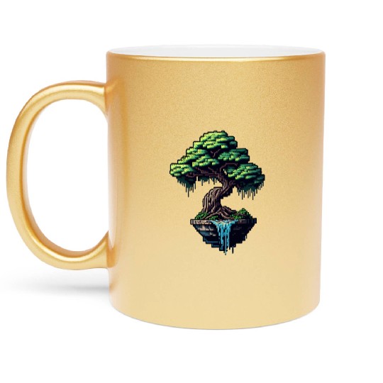 8 Bit Bonsai Tree Metallic Mugs