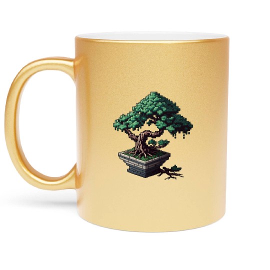 8 Bit Bonsai Tree Metallic Mugs