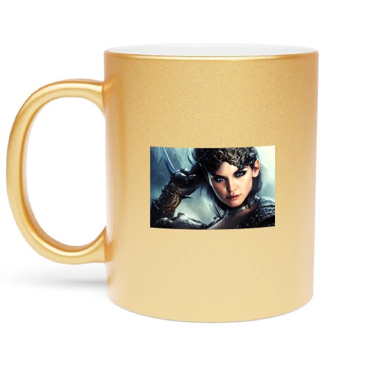 Warrior princess wearing gothic plate fantasy art Metallic Mugs