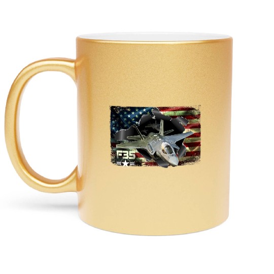 F 35 Lightning Air Force Military Veteran Pride US Metallic Mugs