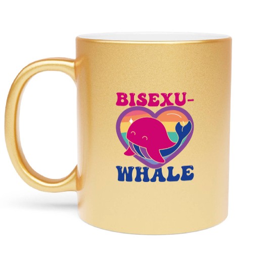 Bisexu-Whale Kawaii Whale Bisexual Pride Flag Metallic Mugs