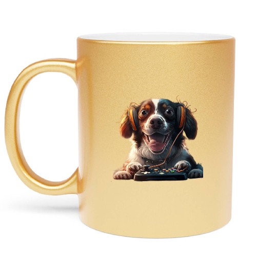 Funny Dog Playing Video Game Metallic Mugs