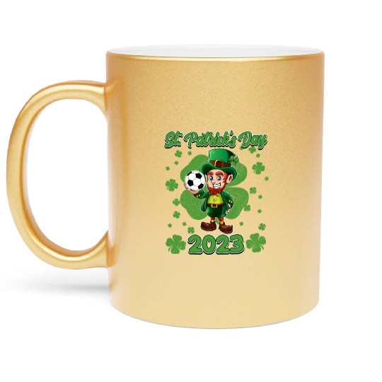 Cute St Patrick 2023 Kids Soccer Ball Green Leprec Metallic Mugs