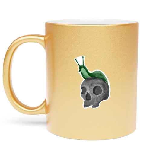 Green Snail on Skull Illustration Metallic Mugs