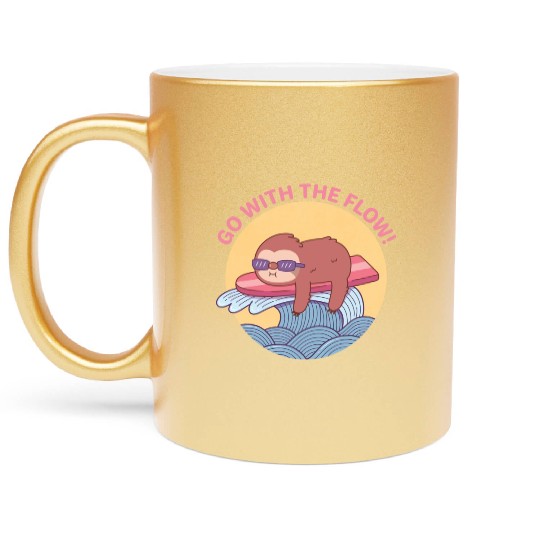 Go With The Flow Sloth Chilling on Surfboard Metallic Mugs