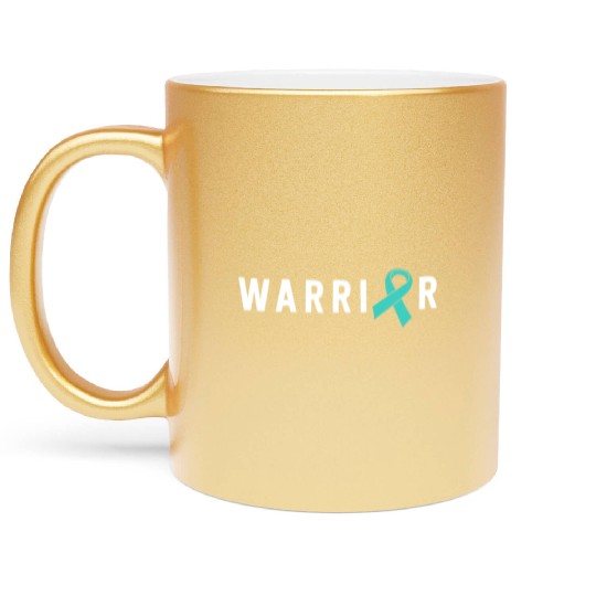 Warrior Motivational Teal Awareness Ribbon Metallic Mugs