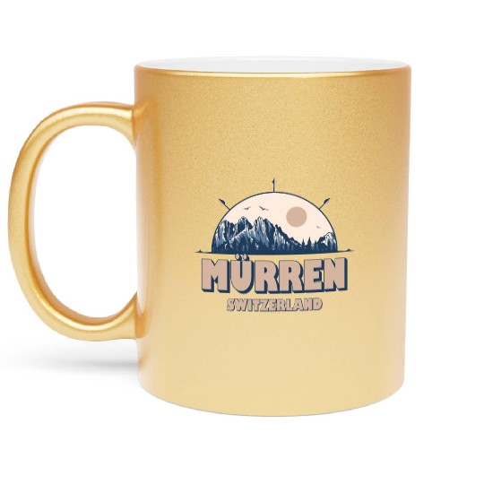 Mürren Switzerland Swiss Alps Vintage Hiking Desig Metallic Mugs