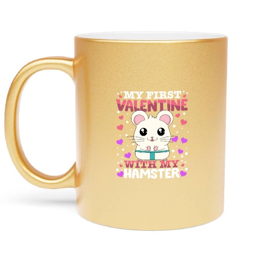 My First Valentine With My Hamster Animal Heart Metallic Mugs