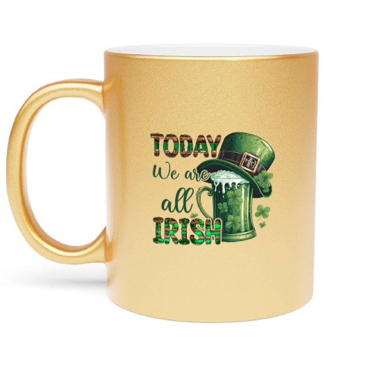 Mens St Patricks Day All Irish Green Shamrock Metallic Mugs