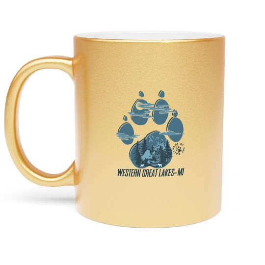 Western great lakes Michigan home of the wolf Metallic Mugs