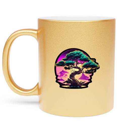 Synthwave Bonsai Tree Metallic Mugs