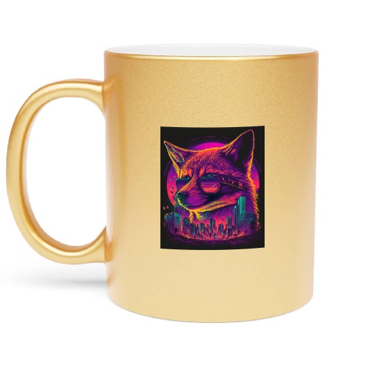 Retro Futuristic Synthwave Fox Metallic Mugs