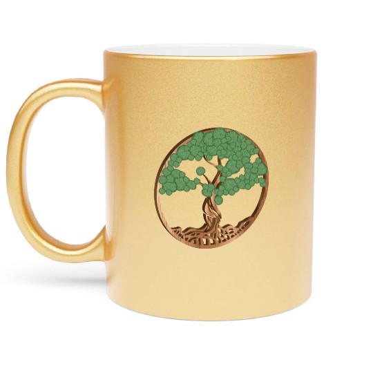 Moss Tree Medallion in wood and moss optics Metallic Mugs