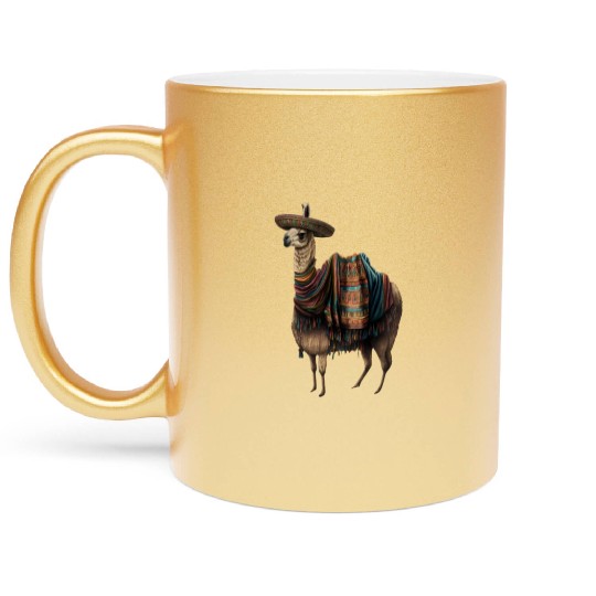 Cute Llama Animal Lovers Mexican Llama Mexican Metallic Mugs