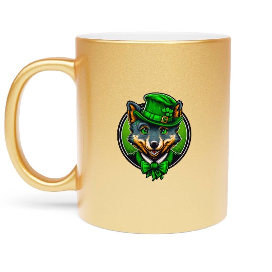 Cute Wolf St. Patrick's Day Hat With Green Eyes Metallic Mugs