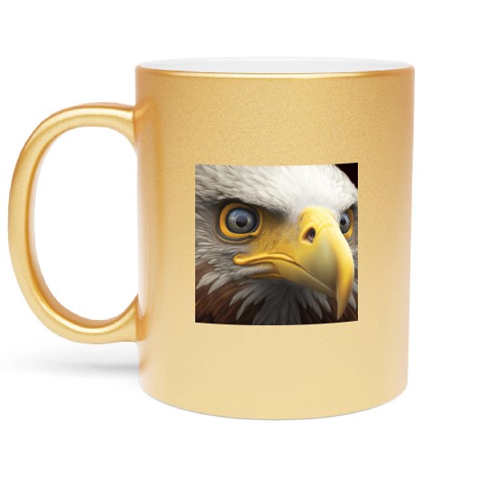 bald eagle eyes hyper realistic hyper details Metallic Mugs