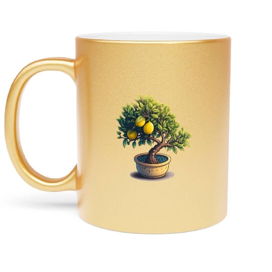 Lemon Bonsai Tree Metallic Mugs