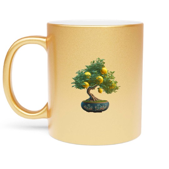 Lemon Bonsai Tree Metallic Mugs