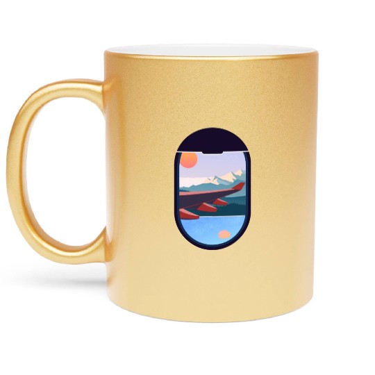 Wanderlust Travel Plane Window Landscape Nature Metallic Mugs