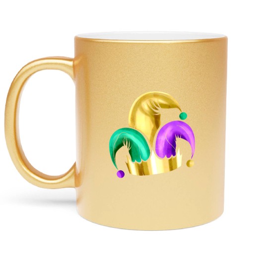 Purple, Yellow Golden And Green Jester Hat For Metallic Mugs