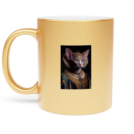 Black King Devon Rex Cat Breed Portrait Royal Rena Metallic Mugs